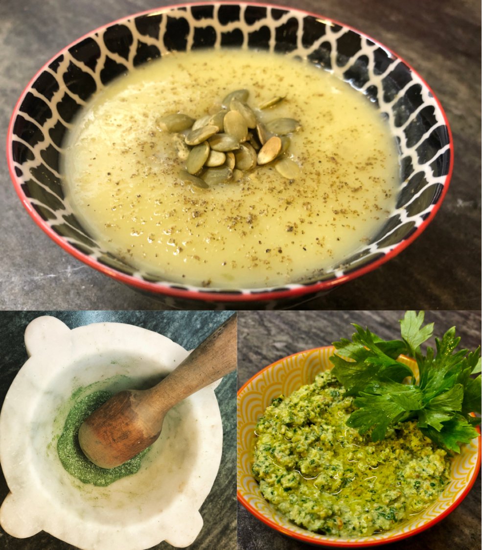 Apio mágico. Sopa, Sal y Pesto. Lo aprovechamos todo!!